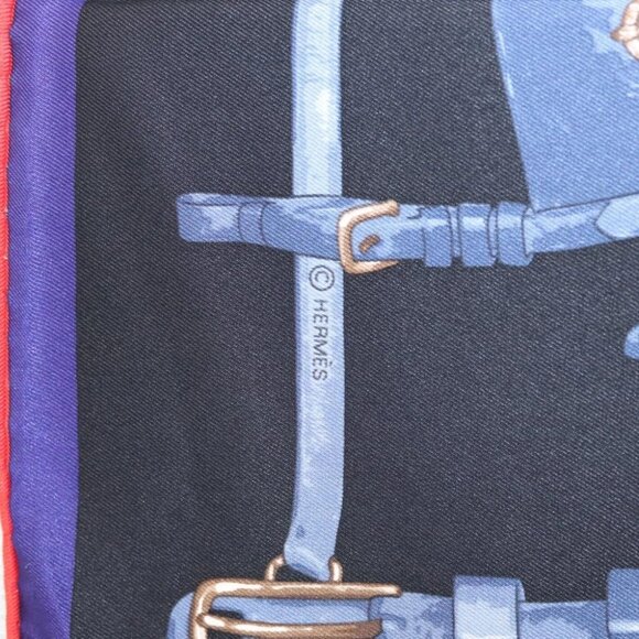 HERMES Carre 70 Scarf ""Brides et Harnais de Pologne"" Silk Blue - Picture 7 of 10